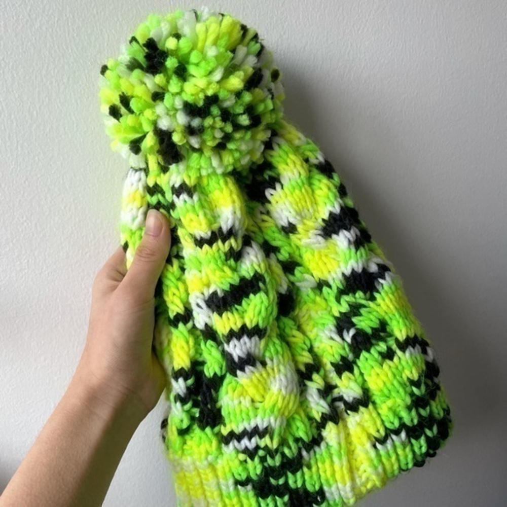 Green Neon Knitted Beanie | Fleece Lined | New